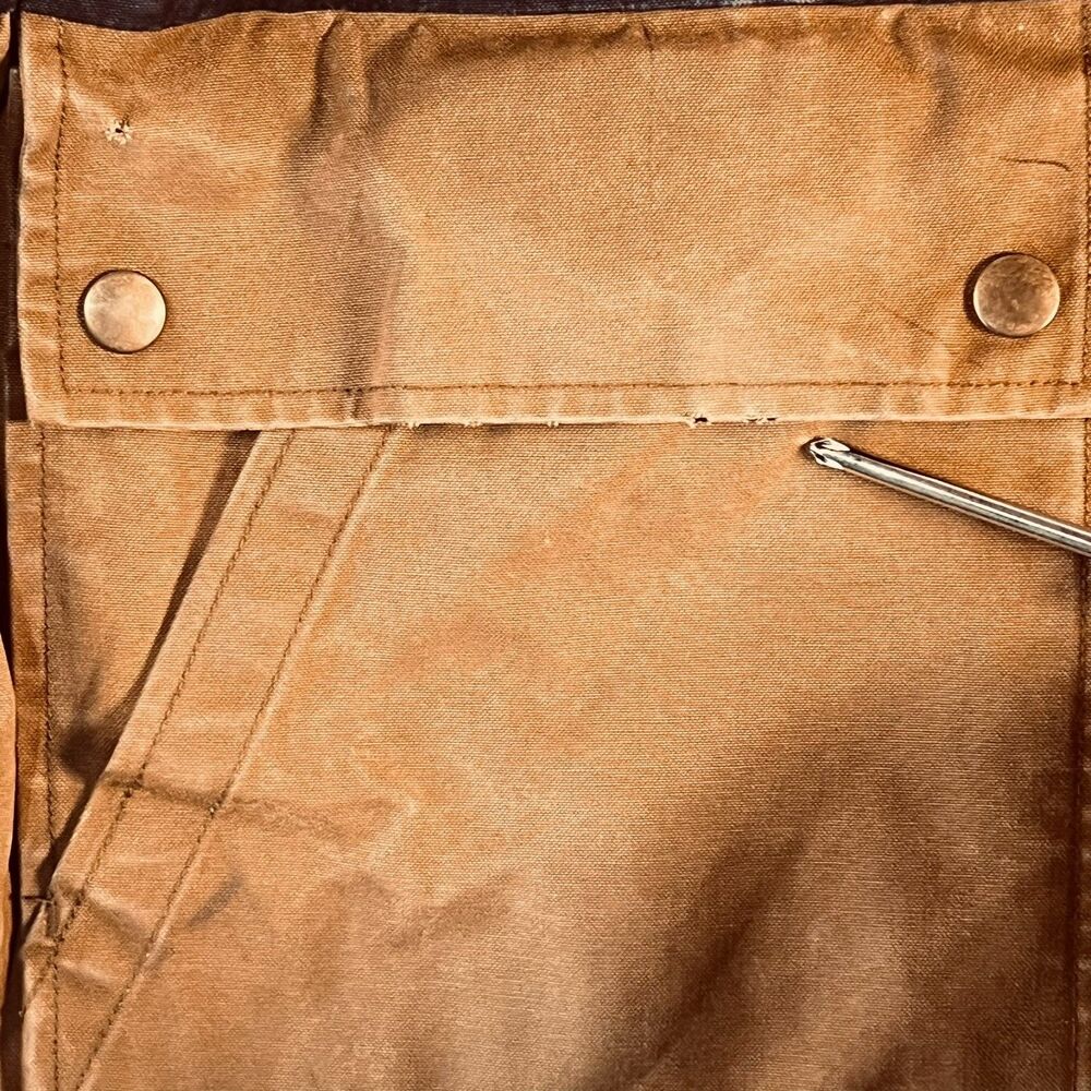 J.Crew Long Colorblock Field Jacket M Waxed Cotton Canvas Navy Tan Barn Chore Co - Picture 14 of 16
